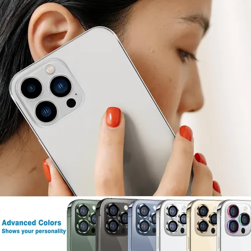 Vista 7 de Compatible con iPhone 13 Pro para iPhone 13 Pro Max, protector de lente de cámara antiarañazos, vidrio templado 9H, protector de cámara de metal a
