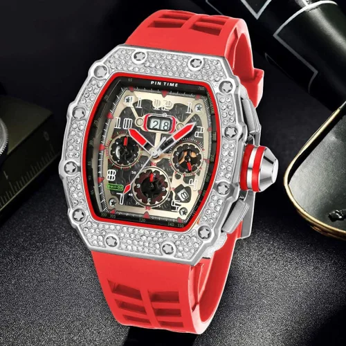 Vista 5 de Tonneau - Relojes de vestir punk, únicos, para hombre, impermeables, analógicos, deportes, trabajo, hombre, reloj de pulsera luminosa de silicona, L