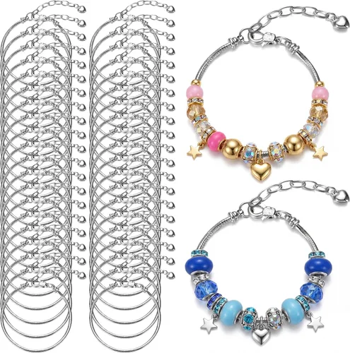 Vista 8 de Hicarer 27 pulseras con dije de serpiente, cadena ajustable con extensor de forma de corazón, cobre, bricolaje para mujer (6.3 pulgadas, plateado)