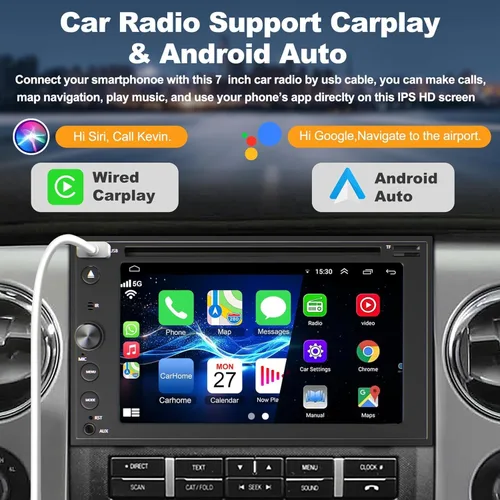 Vista 3 de Adapter-Universe - Estéreo de auto de doble DIN con Carplay y Android Auto, radio de coche de 7 pulgadas con reproductor de CD/DVD compatible