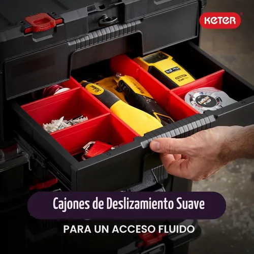 Vista 5 de Keter Stack-n-Roll - Caja de herramientas de dos cajones para piezas pequeñas y accesorios de herramientas eléctricas, se adapta al sistema modular