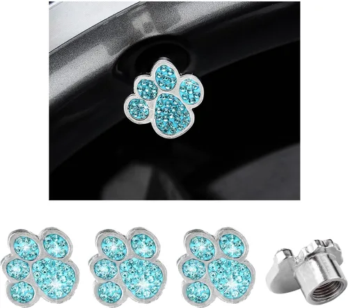Vista 7 de Augeny 4 tapas de válvula de neumático con diseño de pata de cristal, hechas a mano con diamantes de imitación, tapas antipolvo para válvulas de AB