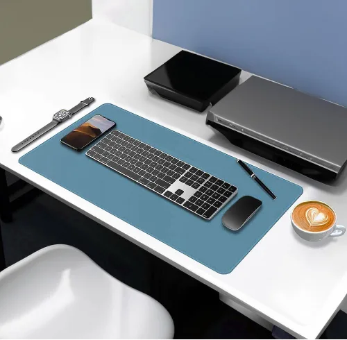 Vista 6 de Protector de escritorio de cuero, alfombrilla para mouse, alfombrilla de escritorio de oficina, alfombrilla de cuero sintético de doble cara, Gris +