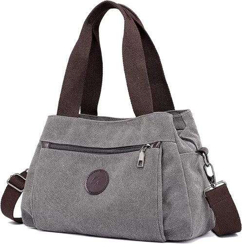 Vista 14 de Bolsos tipo morral de lona para mujer, bolsos cruzados de hombro, cartera con múltiples compartimentos, tamaño mediano Beige - Medium