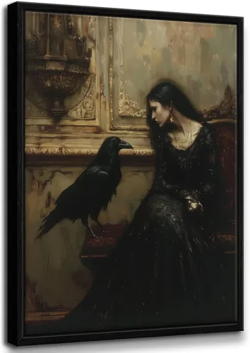 Vista 10 de Arte de pared enmarcado de mujer melancólica Arte de pared de academia oscura Pintura decorativa victoriana gótica Arte de mujer en impresión