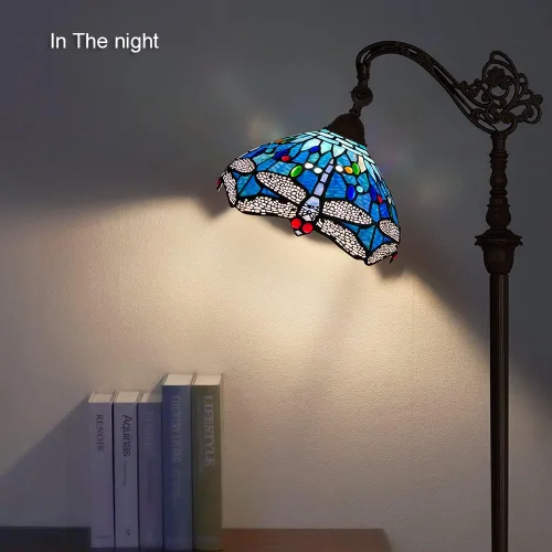 Vista 3 de Lámpara Tiffany Lámpara de pie de lectura con libélula azul