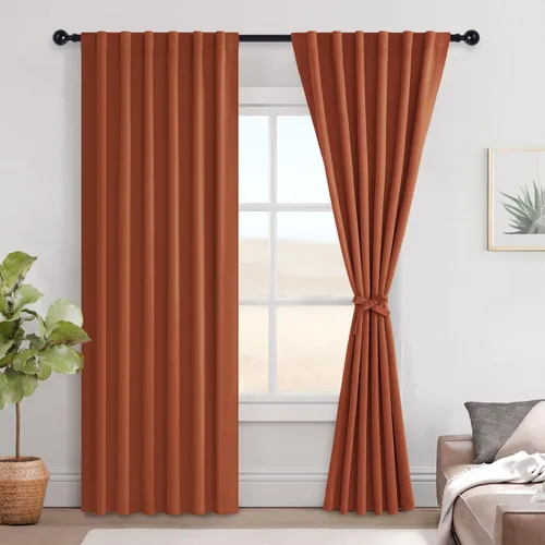 Vista 40 de Hiasan Cortinas opacas negras para dormitorio, cortinas opacas cortas de 45 pulgadas de largo, con aislamiento térmico, bolsillo para barra