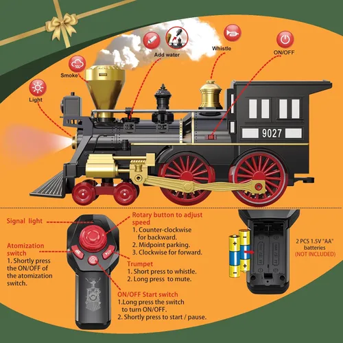 Vista 2 de Juego de tren para niños con control remoto, juguetes de tren con locomotora de vapor, tanque de combustible y pistas de lujo, trenes eléctricos