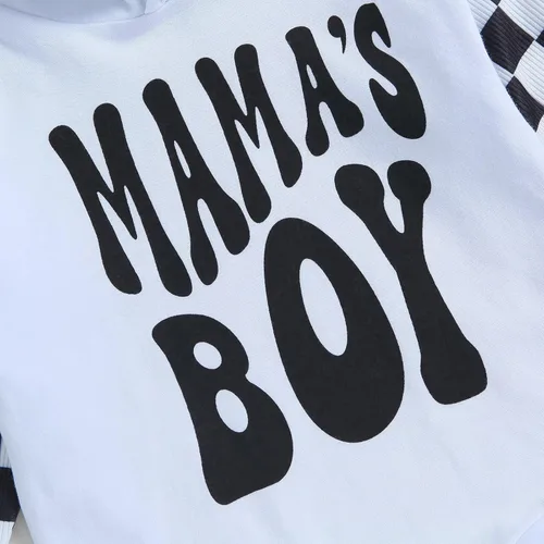 Vista 5 de Ropa de otoño para bebé niño, manga larga, sudadera con capucha de tablero de ajedrez, sudadera con capucha para mamá