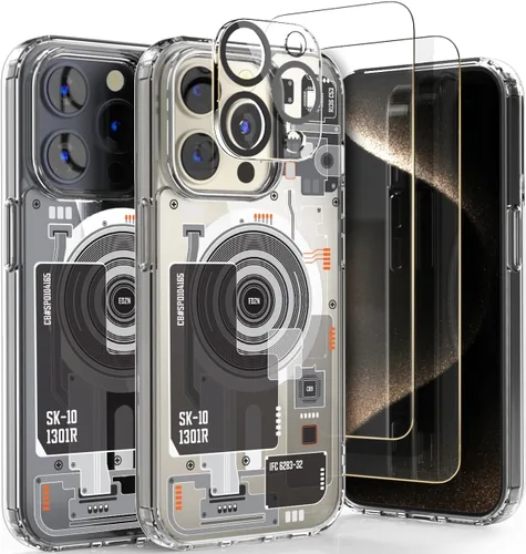 Vista 7 de Compatible con iPhone 15 Pro, parte trasera de policarbonato transparente + funda de parachoques de TPU, compatible con MagSafe, esquinas que