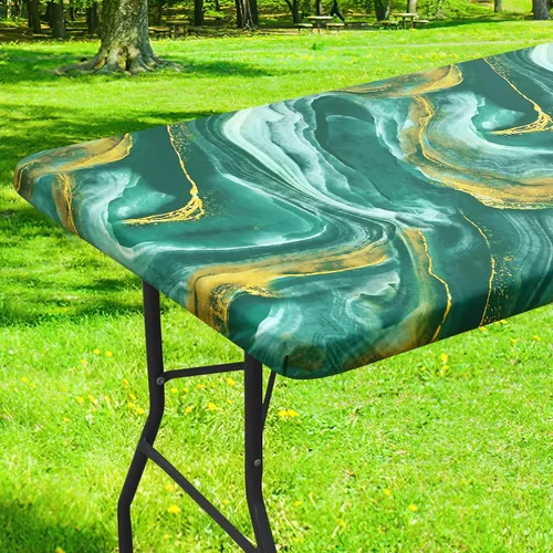Vista 45 de Smiry Mantel cuadrado para mesa de pícnic, impermeable, elástico, ajustable, para campamento, protector de vinilo con parte trasera de franela Beige
