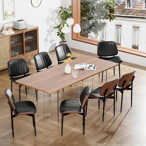 Vista 39 de YaFiti Juego de 2 sillas de comedor, sillas de comedor y cocina modernas de mediados de siglo, sillas tapizadas de piel sintética con diamantes