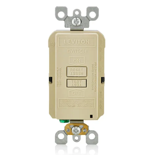 Vista 40 de Leviton SmartlockPro Interruptor con enchufe de doble polo receptáculo, AFTR1-E, 120.0 volts