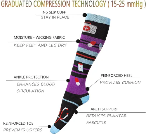 Vista 3 de 4 Pairs Compression Socks for Women & Men, Support Compression Sock 20-30 mmHg for Nurses, Pregnancy, Nursing, Flying, Running, Travel