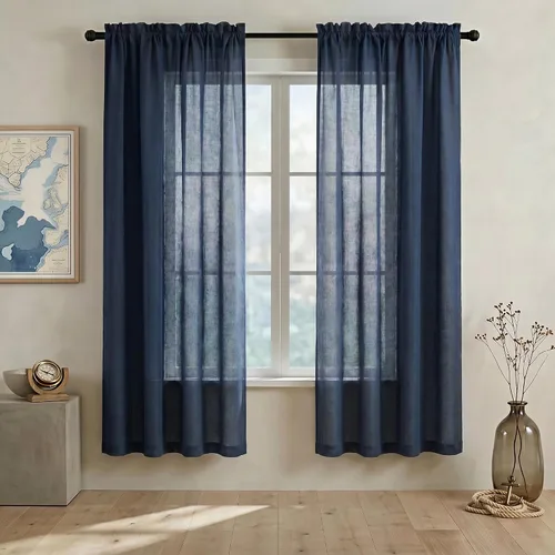 Vista 37 de Mrs.Naturall - Cortinas transparentes con bolsillo para barra de 36x63 pulgadas de lino mezclado negro