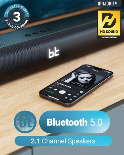 Vista 3 de Majority Barra de sonido de TV Bluetooth de 120 W para Smart TV, 24 pulgadas, 2.1 canales, sonido 3D con subwoofer integrado, control