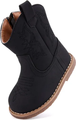Vista 4 de BMCiTYBM Botas de bebé vaqueras para niño y niña, botas vaqueras occidentales para bebé, botas de vaquero para bebé con punta redonda, botas