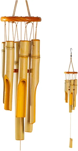 Vista 8 de Campanillas de viento de madera con hermoso tono profundo de 30 Bambú natural, ideal para exteriores/interiores, jardín/decoración del hogar