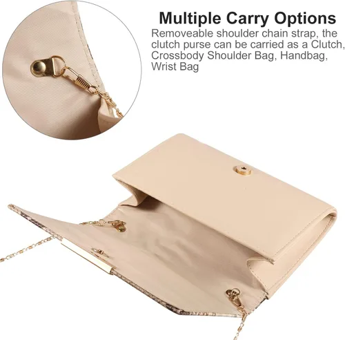 Vista 5 de ROXIE Bolso de mano para mujer, piel de serpiente, bolso de noche para boda, novia, graduación, fiesta, bolso para mujer