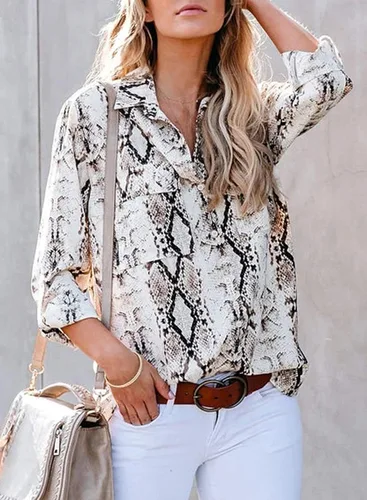 Vista 2 de Astylish Blusa tipo túnica con botones y manga 34 con pestañas para mujer