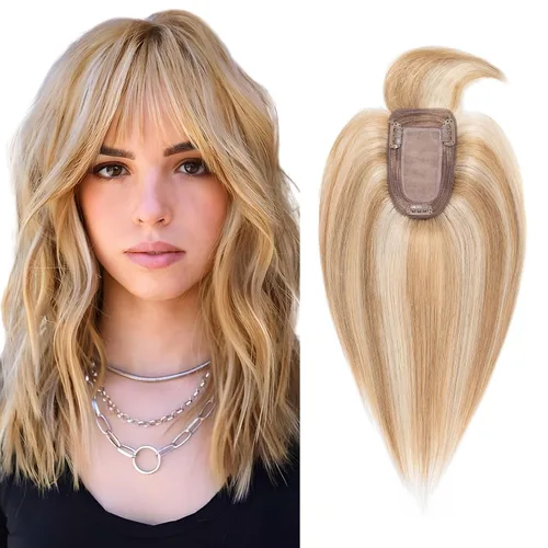 Vista 17 de SEGO Topes de cabello para mujeres de cabello humano real con cabello delgado, topes de cabello con clip frontal de 150% de densidad con base
