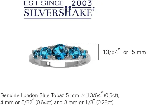 Vista 23 de Silvershake Anillo de plata de ley 925 chapada en oro blanco o amarillo con piedra natal de 5 piedras para mujer Azul zafiro creado