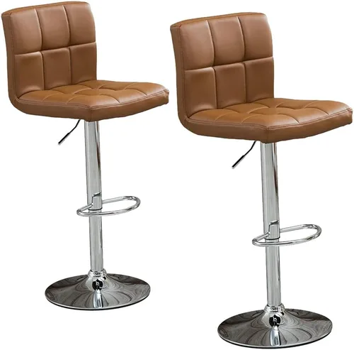 Vista 8 de Taburetes de bar ajustables de altura de mostrador, juego de 2 taburetes de cocina, sillas modernas de cuero sintético giratorio con respaldo Marrón
