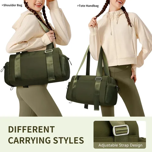 Vista 3 de WLLWOO - Bolsa de gimnasio pequeña con bolsillo húmedo para mujer, bolsa de lona para yoga, bolsa de entrenamiento ligera para baile, fines