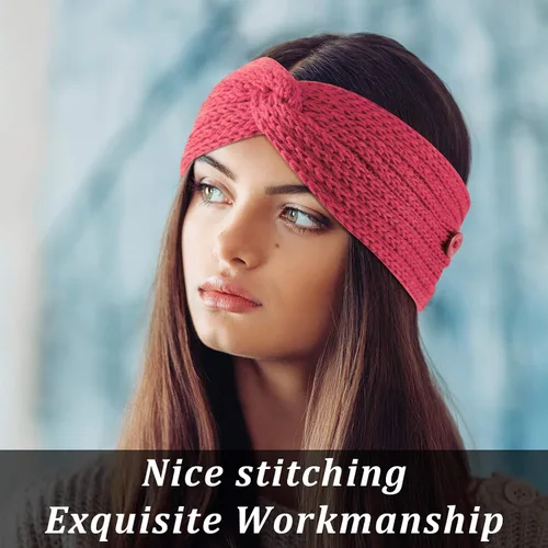 Vista 2 de 8 diademas de punto de invierno para mujeres, diademas trenzadas de invierno, calentadores de orejas de ganchillo para mujeres y niñas, Negro
