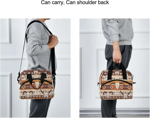 Vista 6 de Bolsa de almuerzo azteca occidental, aislada, impermeable, reutilizable, duradera, portátil, grande, con correa para mujeres y hombres