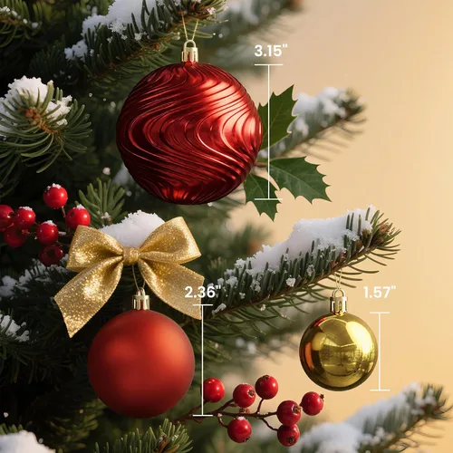 Vista 3 de Christmas Tree Ornaments - 36 PCS Shatterproof Christmas Ball Ornaments Set for Holiday, Wreath & Party Decorations (Multi-Size, Red, Gold)