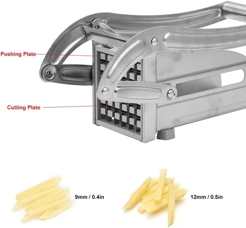 Vista 2 de Cortador de papas fritas Cuchillas de acero inoxidable Cortador manual de verduras para papas, zanahorias, pepinos, máquina de corte de papas