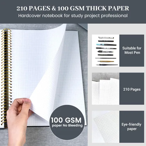 Vista 4 de FLYING EAGLE Cuaderno de gráficos grande de 8.5 x 11 pulgadas, cuadrícula gráfica en espiral, 210 páginas, cuaderno gráfico de tapa dura, cuaderno