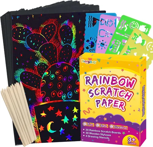 Vista 8 de FUNNYB&G Kit de 100 piezas de arte de papel para rascar arco iris