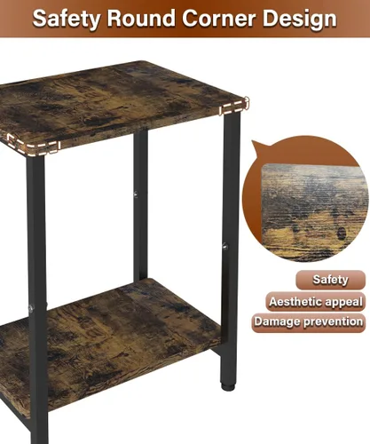 Vista 6 de Mesa auxiliar de 2 niveles, mesa auxiliar resistente con estantes, mesa de noche estrecha para espacios pequeños, mesa de tocadiscos para Negro
