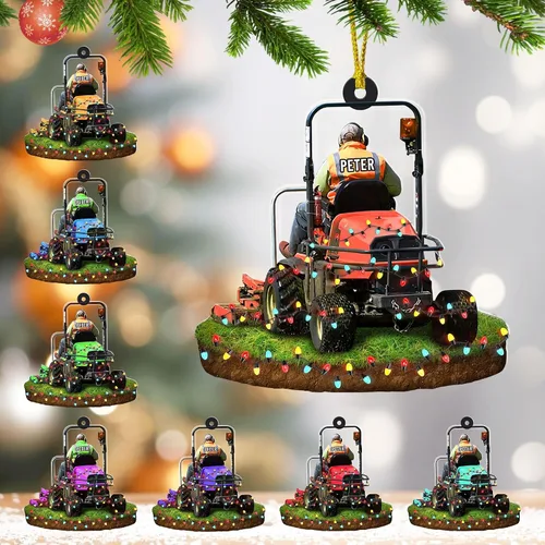 Vista 13 de Adornos de Navidad personalizados para cortacésped 2024, adorno de cortacésped con nombre personalizado con luces de Navidad, adornos de cortacésped