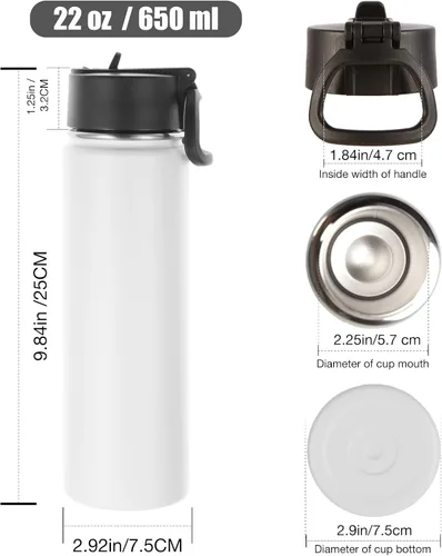 Vista 2 de Volhoply Botellas de agua aisladas con pajita a granel, paquete de 8, no aptas para sublimación, botella deportiva de acero inoxidable de 22 onzas