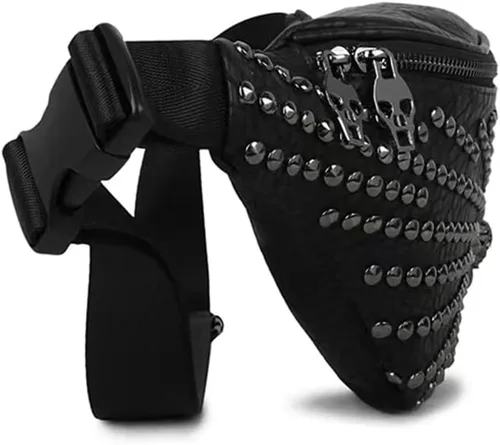 Vista 4 de Riñonera punk para mujer, bolsa de hombro tachonada, bolsa de hombro, Negro