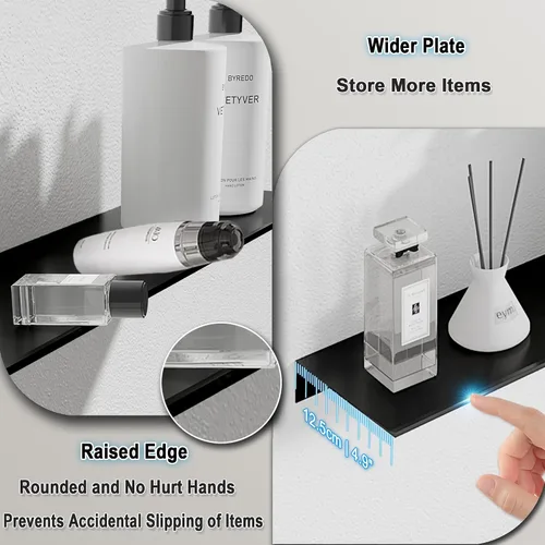 Vista 4 de HNVNER Estantes flotantes de metal, juego de 2, longitud 30CM, estante de pared negro para el baño, estantes de exhibición para la pared decorativos