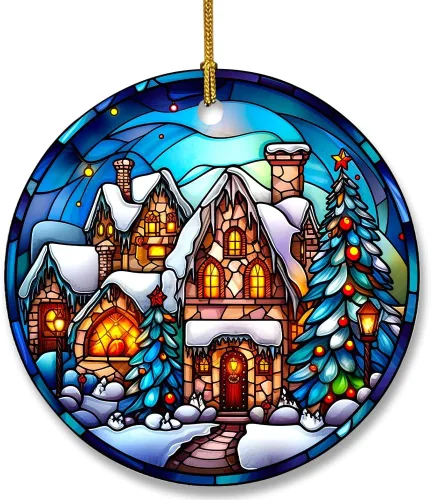 Vista 6 de Adorno de cerámica divertido - Papá Noel travieso y ciervo "Deseo que no te traiga nada más que una feliz Navidad" - Adornos para el hogar, adorno