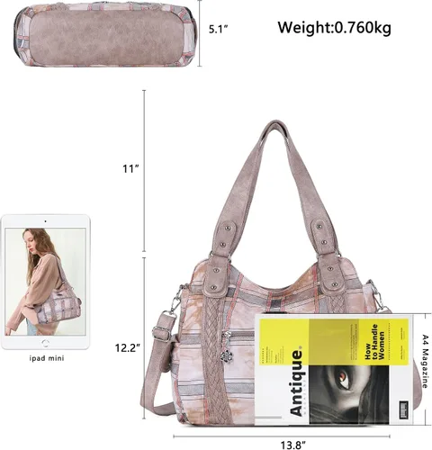 Vista 2 de Angel Barcelo - Bolsa de hombro amplia para mujer, diseño Hobo, cuero lavado