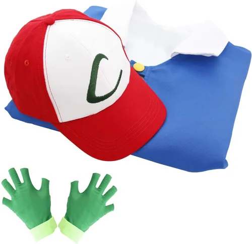 Vista 2 de Disfraz de entrenador de anime para niños y adultos con capucha chaqueta de cosplay guantes y sombreros