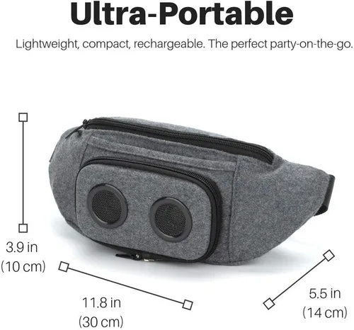 Vista 3 de Fannypack con altavoces. Riñonera Bluetooth para fiestas/festivales/ravos/playa/barcos. Recargable, funciona con iPhone y Android (gris)
