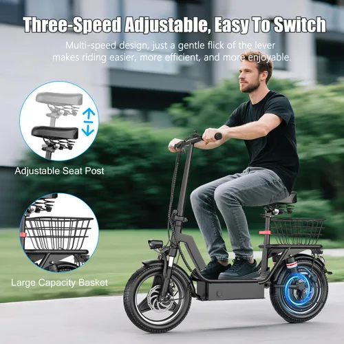 Vista 7 de Electric Scooter Adults with Seat, 1000W Peak Motor, 35 Miles Range, 25MPH Top Speed, 14" Foldable E-Scooter with Seat and Basket for Cargo, Dual