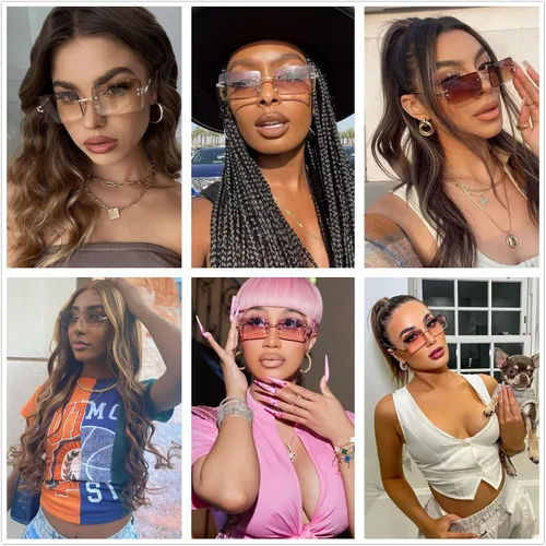 Vista 3 de LASPOR Gafas de sol rectangulares sin montura retro para mujeres y hombres lentes teñidas de metal dorado sin marco gafas cuadradas vintage