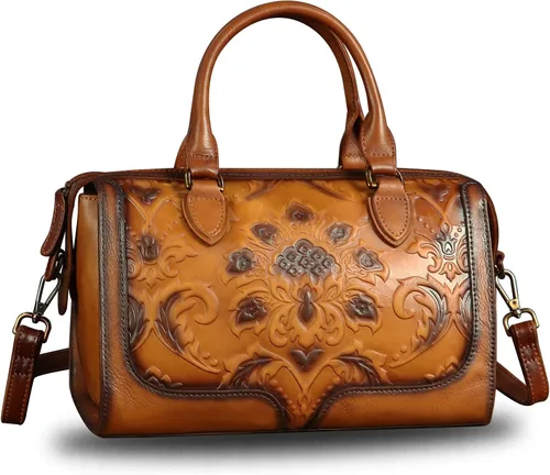 Vista 2 de Bolso de mano de cuero genuino con asa superior para mujer, hecho a mano, vintage, retro, de piel de vaca, bolso cruzado Genuine Leather, Top