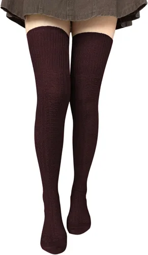 Vista 13 de Bestjybt Calcetines altos hasta el muslo para mujer de algodón con punto trenzado por encima de la rodilla, medias tipo bota, calentadores de Negro