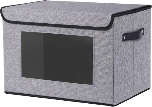 Vista 9 de Cajas de almacenamiento plegables con tapas, organizadores de armario de lino, contenedores de almacenamiento de 10.2 x 7.8 x 6.7 pulgadas para Beige