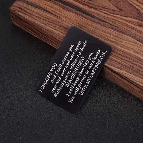 Vista 4 de Mini tarjetas de metal grabadas personalizadas para hombres, I Choose You, tarjetas especiales personalizadas para él, marido, novio, prometido
