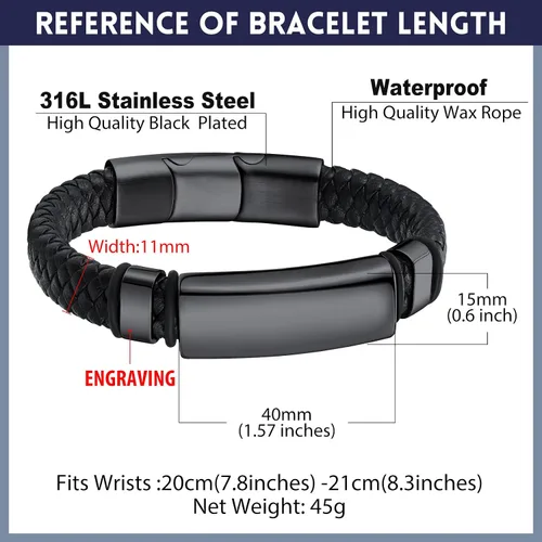 Vista 7 de Bandmax Pulsera trenzada de cuero negro con colgante de martillo de Thor, calavera, dije masónico, pulsera de cuerda de cera con hebilla ajustable